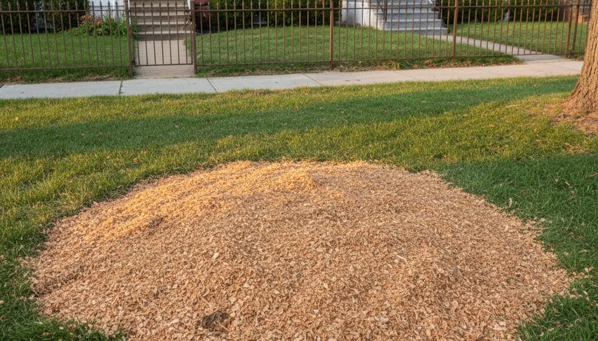 Finished stump grinding in Philadelphia, PA showing clean, level yard ready for new landscaping