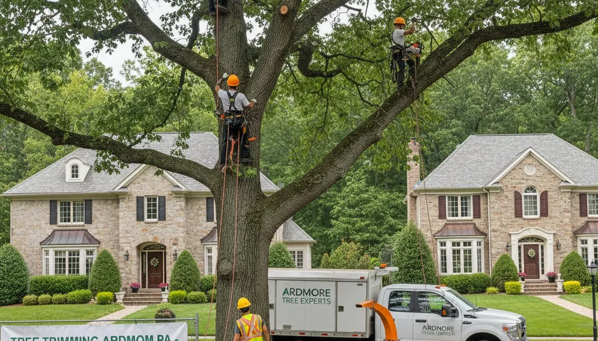 Professional tree removal service in Philadelphia, PA safely cutting large oak tree